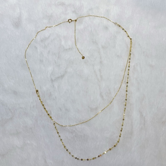 18K Yellow Gold Dainty Double Layered Chain Necklace - Picture 8 of 12